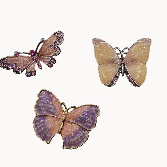 Pastel Pink Purple Butterfly Figural Brooch 3pc Lot Fairycore Whimsical Cute Pin - Picture 4 of 14